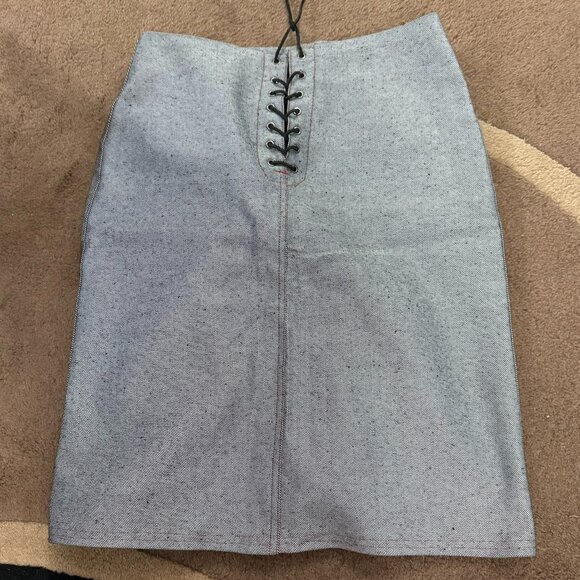 Cute skirt - blue and white with red top stitching and lace up front, - Picture 1 of 5